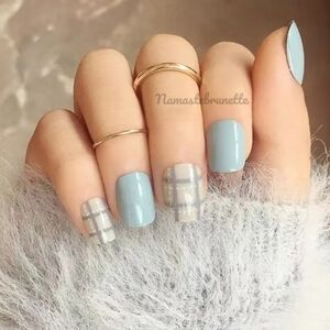 2/$16 Blue Gray Plaid Press On Nails